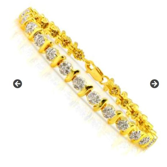 14K Yellow Gold Over Sterling Silver 0.78 CTW 156 Diamonds 7 Inch Designer Brace - Picture 1 of 4